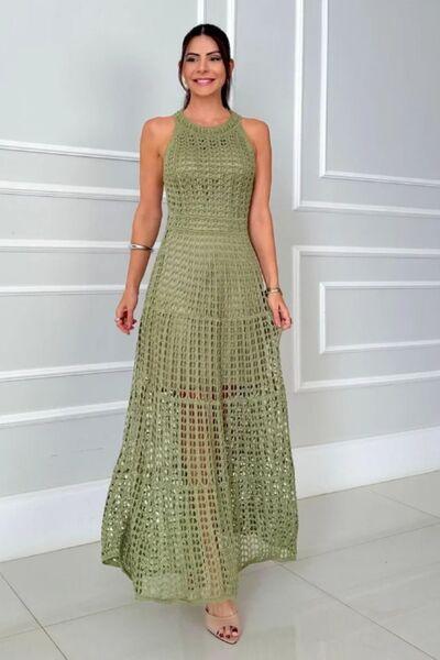 Hollowed-Out Sleeveless Maxi Dress - Clothes For Her Online Store