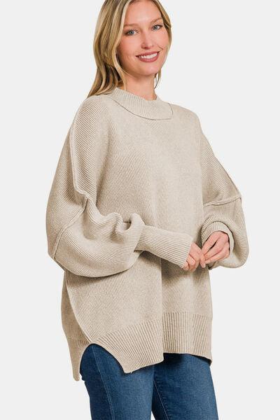 Zenana Side Sit Oversize Sweater - Clothes For Her Online Store