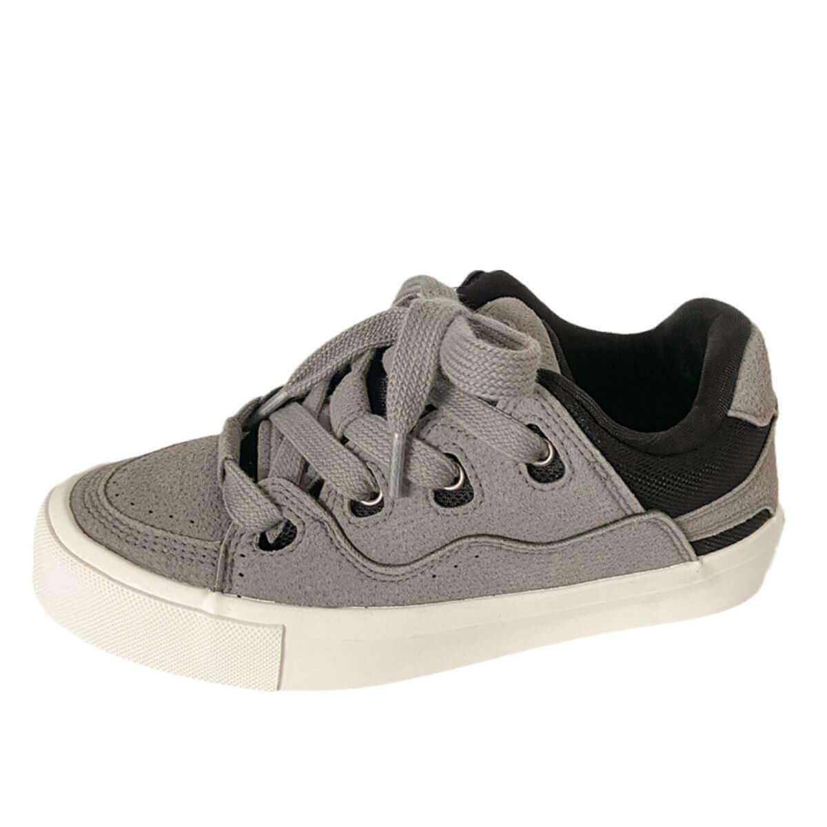 Contrast Lace Up Round Toe Flats Sneakers - Clothes For Her Online Store