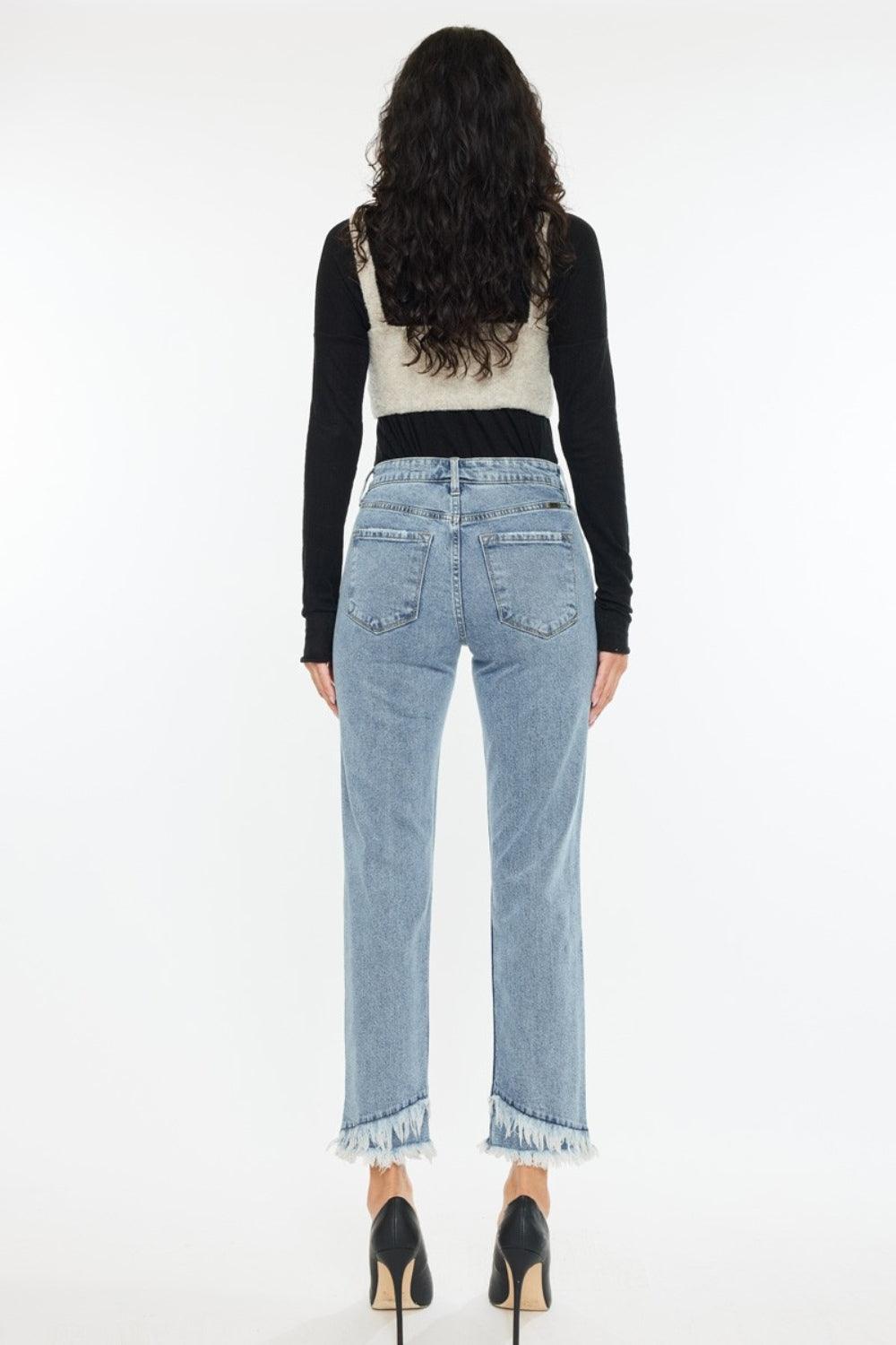 Kancan Raw Hem High Rise Straight Jeans - Clothes For Her Online Store