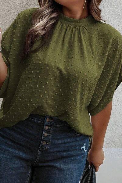 Plus Size Swiss Dot Tied Mock Neck Blouse - Clothes For Her Online Store