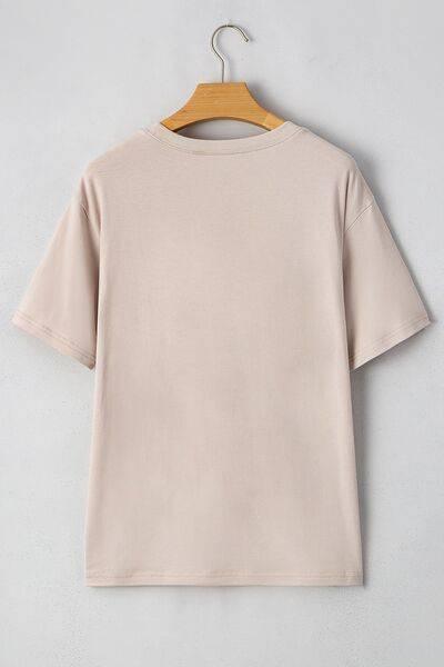 Contrast Checkered Baseball Graphic Round Neck Short Sleeve T-Shirt - Clothes For Her Online Store