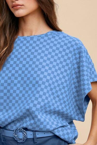 Annie Wear Checkered Round Neck Short Sleeve T-Shirt - Clothes For Her Online Store
