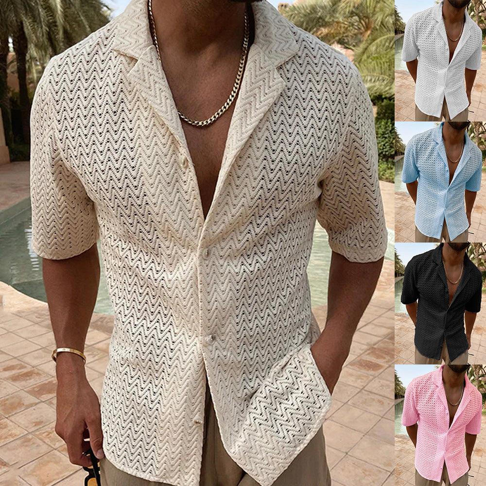 Men's Plus Size Herringbone Eyelet Button Down Knit Shirt - Clothes For Her Online Store
