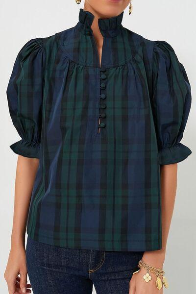 Puff Sleeve Frilled Trim Elegant Blouse - Clothes For Her Online Store