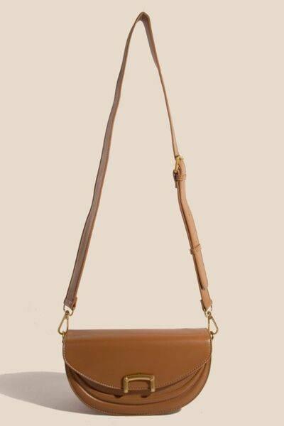 Fame Buckle Closure Crescent Faux Leather Crossbody Bag - Clothes For Her Online Store