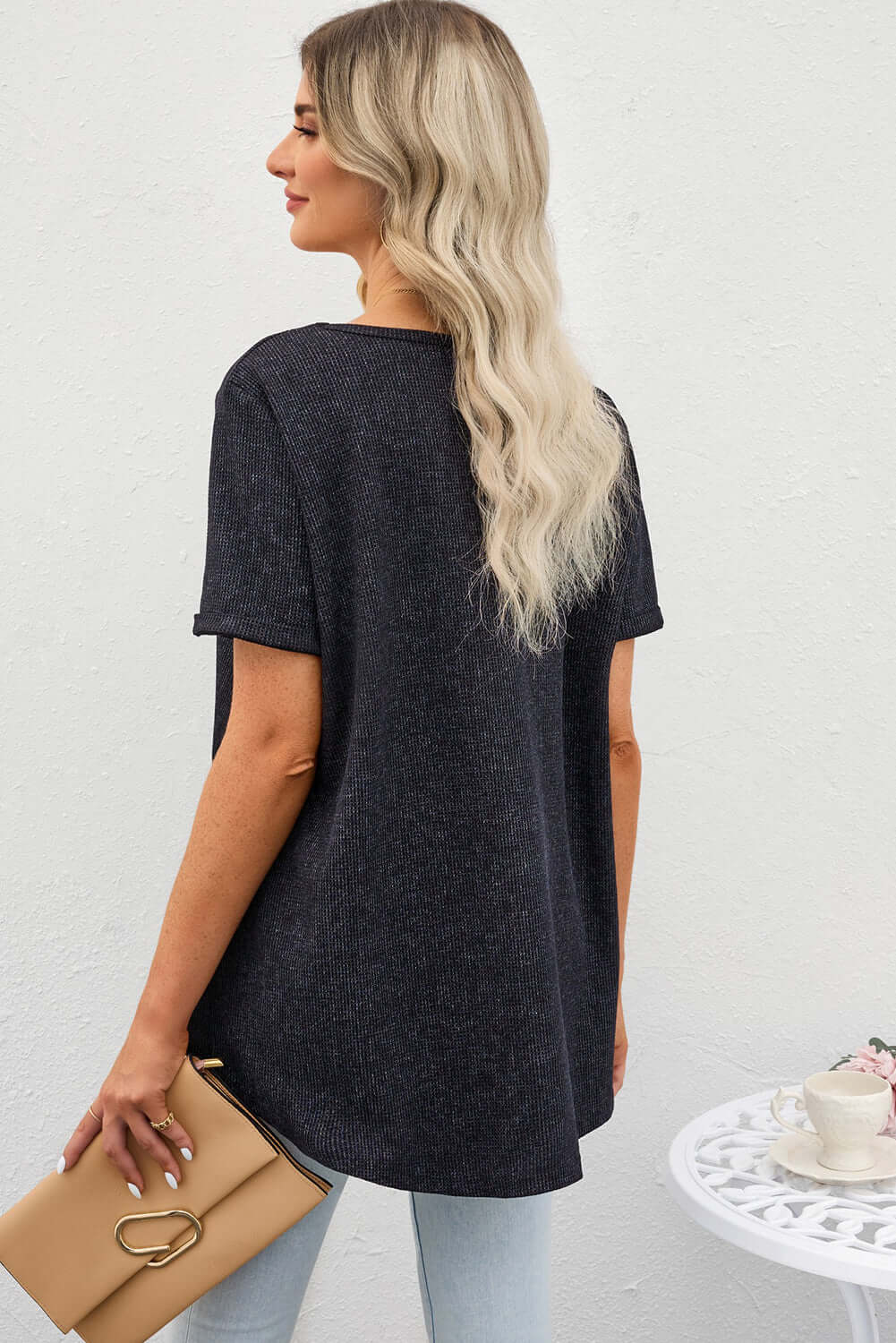V-Neck Dropped Shoulder Tunic Top - Clothes For Her Online Store
