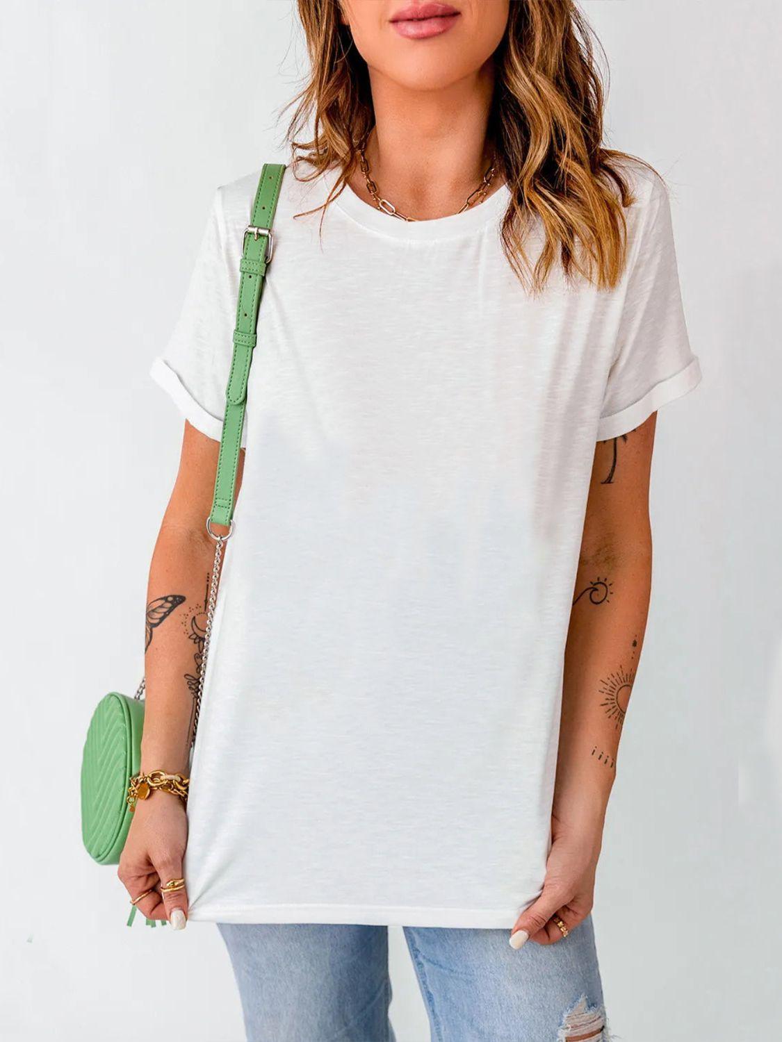 Perfee Round Neck Short Sleeve T-Shirt - Clothes For Her Online Store
