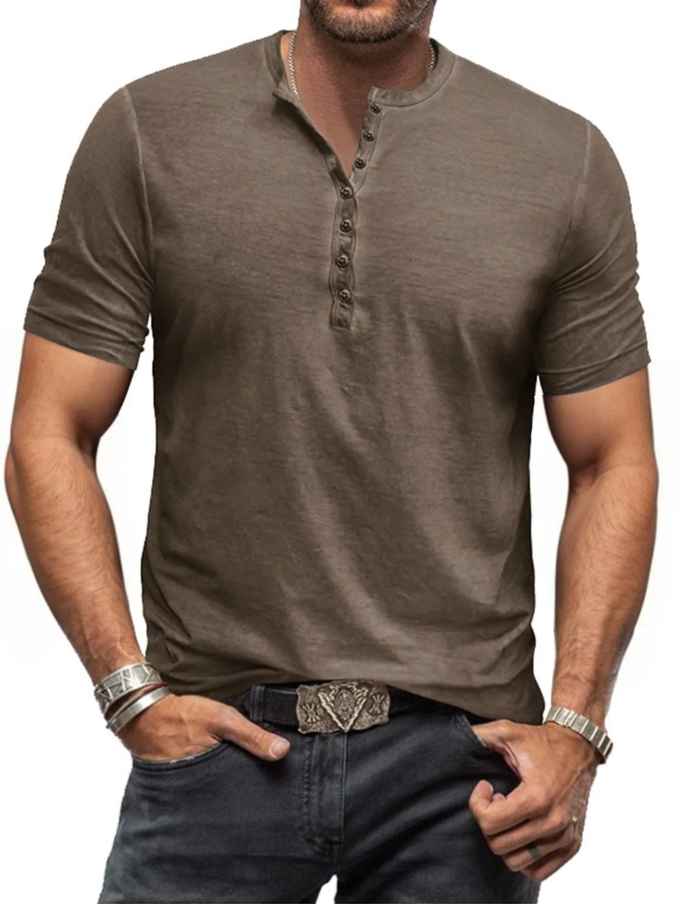 Men's Full Size Button Detail Short Sleeve Polo Plus Size