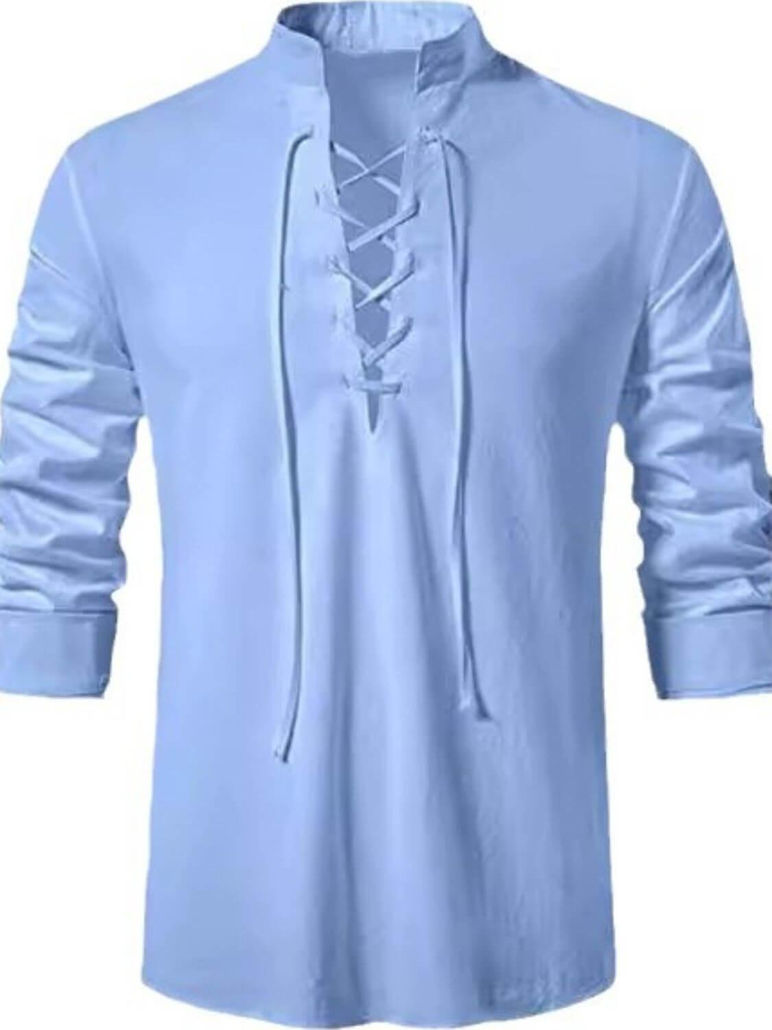 Men's Lace Up Long Sleeve Blouse - Clothes For Her Online Store
