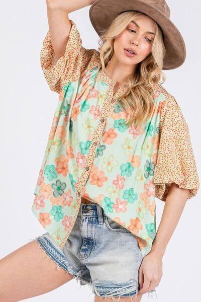 SAGE+FIG Button Down Bubble Sleeves Shirt - Clothes For Her Online Store