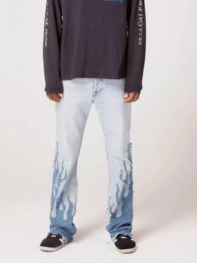 Men's Flame Pattern Patch Cargo Jeans ’ - Clothes For Her Online Store