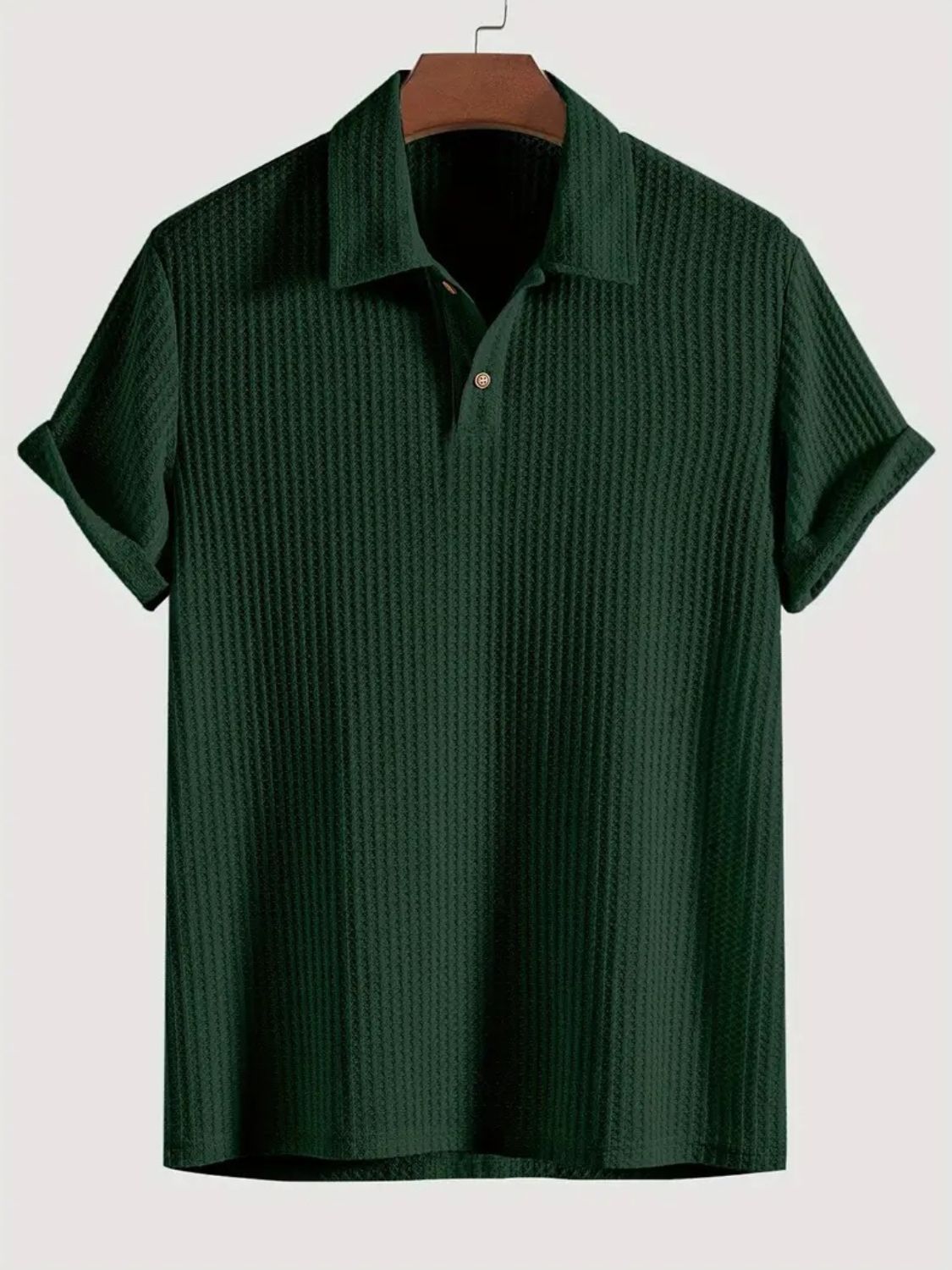 Men's Waffle-Knit Collared Neck Short Sleeve Polo - Clothes For Her Online Store