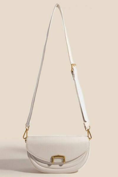 Fame Buckle Closure Crescent Faux Leather Crossbody Bag - Clothes For Her Online Store