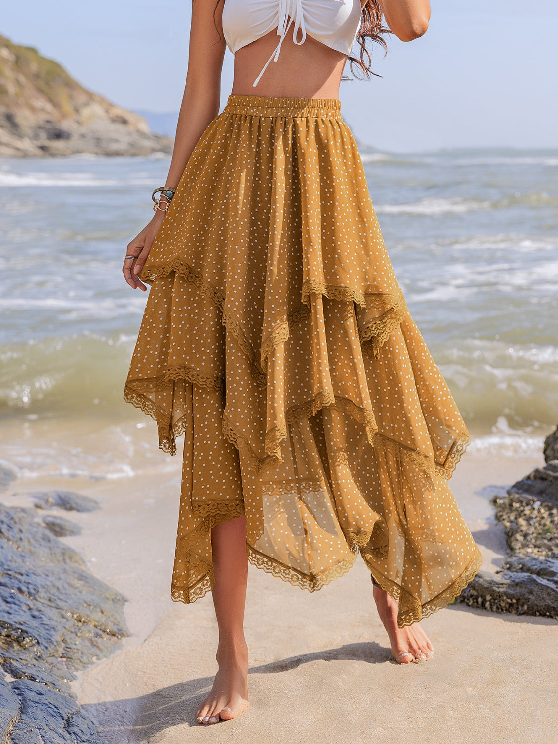 Lace Detail Layered Printed Skirt - Clothes For Her Online Store