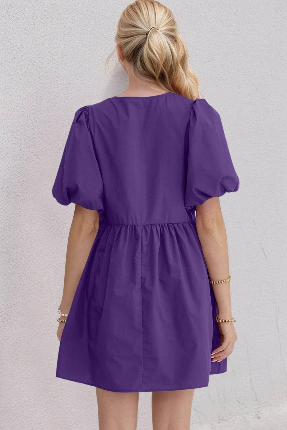 Oh Bow Ruched Puff Sleeve Mini Dress - Clothes For Her Online Store