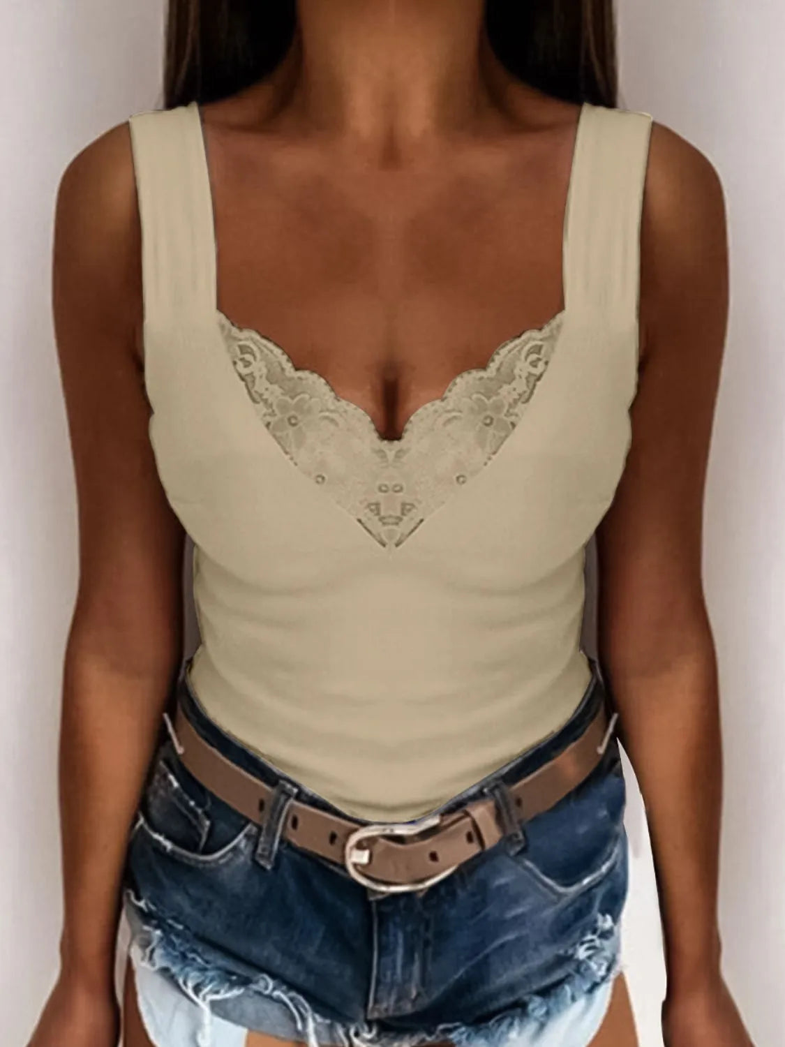 Full Size Lace Detail V-Neck Tank Plus Size