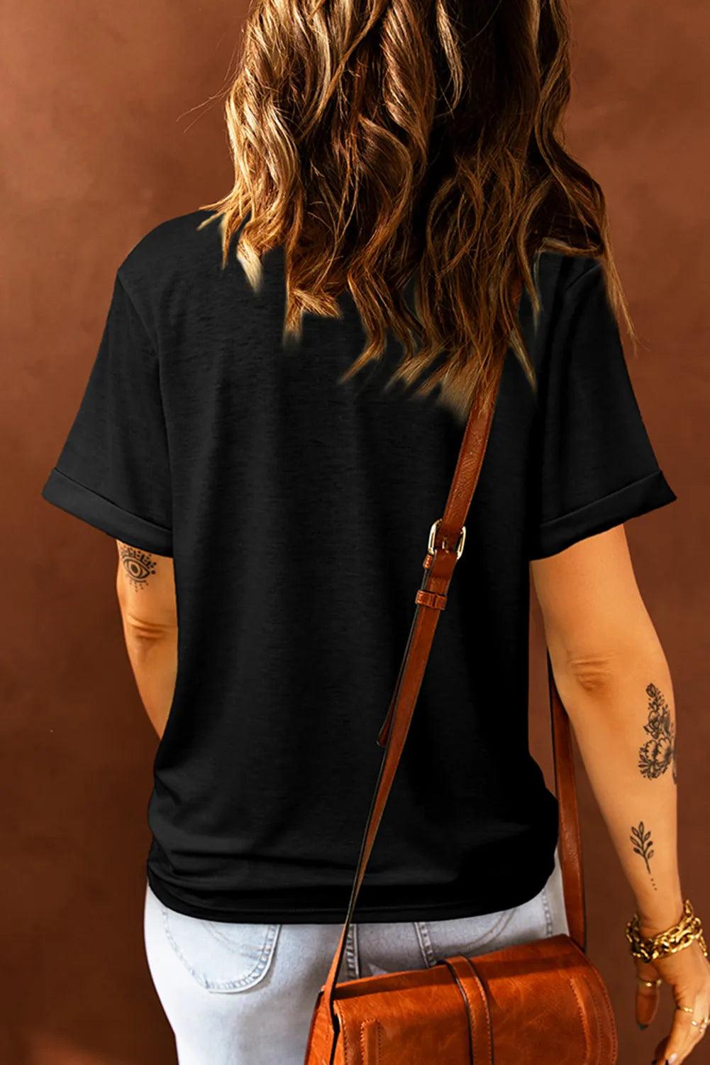 THANKFUL Sequin Round Neck Short Sleeve T-Shirt - Clothes For Her Online Store