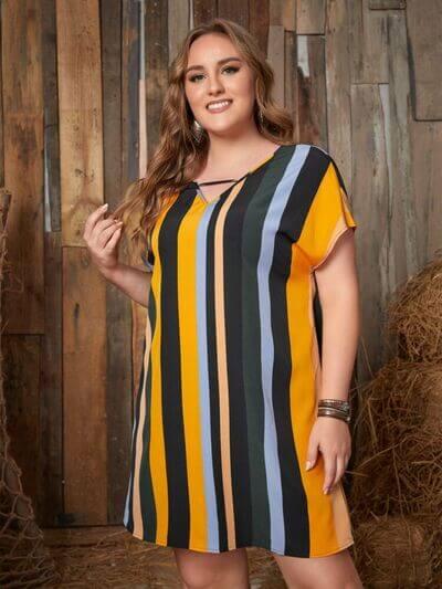 Plus Size Striped Short Sleeve Mini Dress - Clothes For Her Online Store