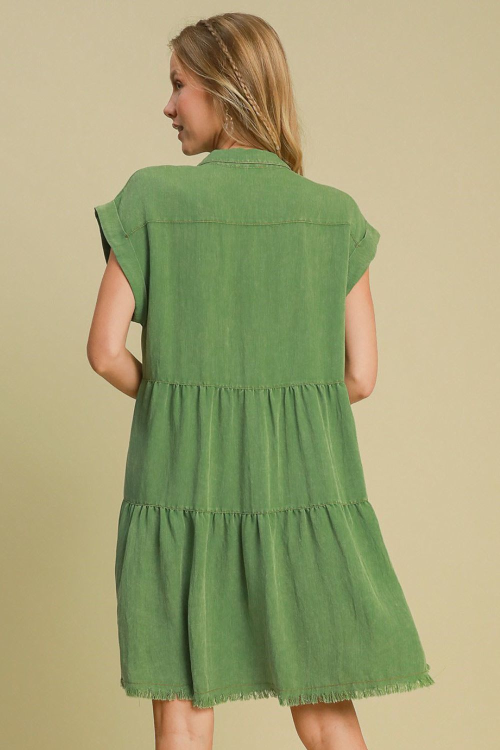 Umgee Full Size Frayed Hemline Button Down Shirt Dress Plus Size - Clothes For Her Online Store