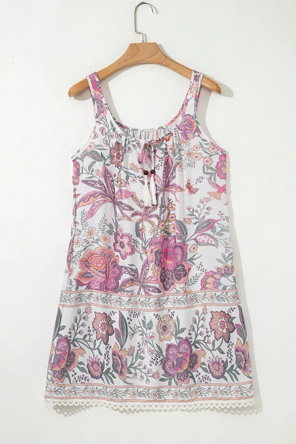 Multicolour Floral Tie Neck Sleeveless Mini Dress