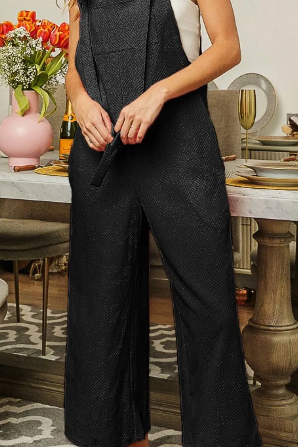 BiBi Textured Jacquard Jumpsuit with Side Pockets - Clothes For Her Online Store