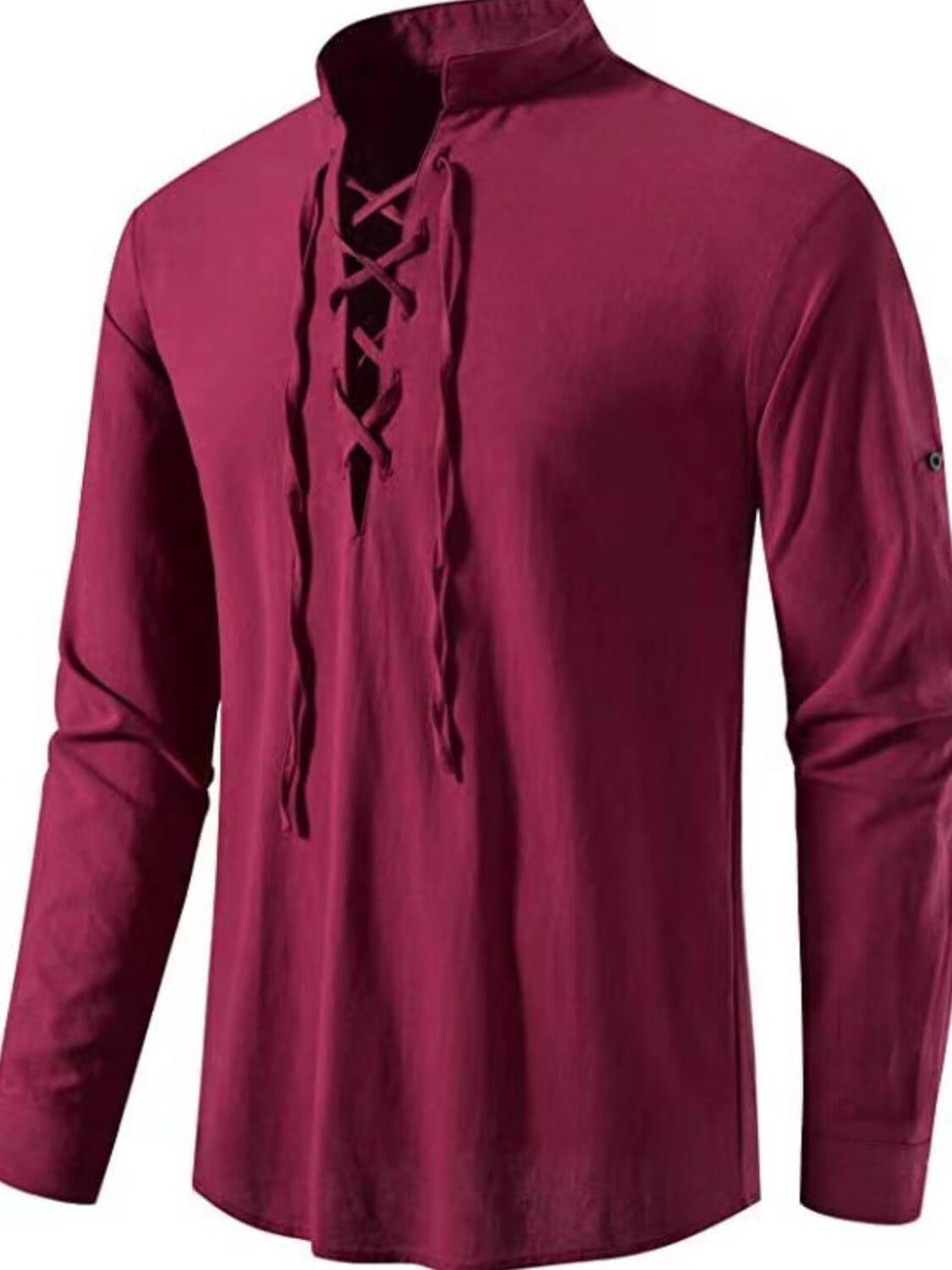Men's Lace Up Long Sleeve Blouse - Clothes For Her Online Store