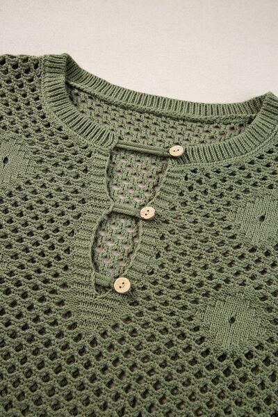 Hollow Out Long Sleeve Knit Cover Up - Clothes For Her Online Store