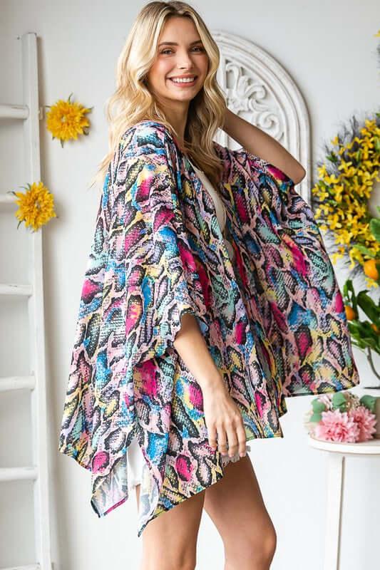 Heimish Full Size Multi Color Snake Open Cardigan Plus Size - Clothes For Her Online Store