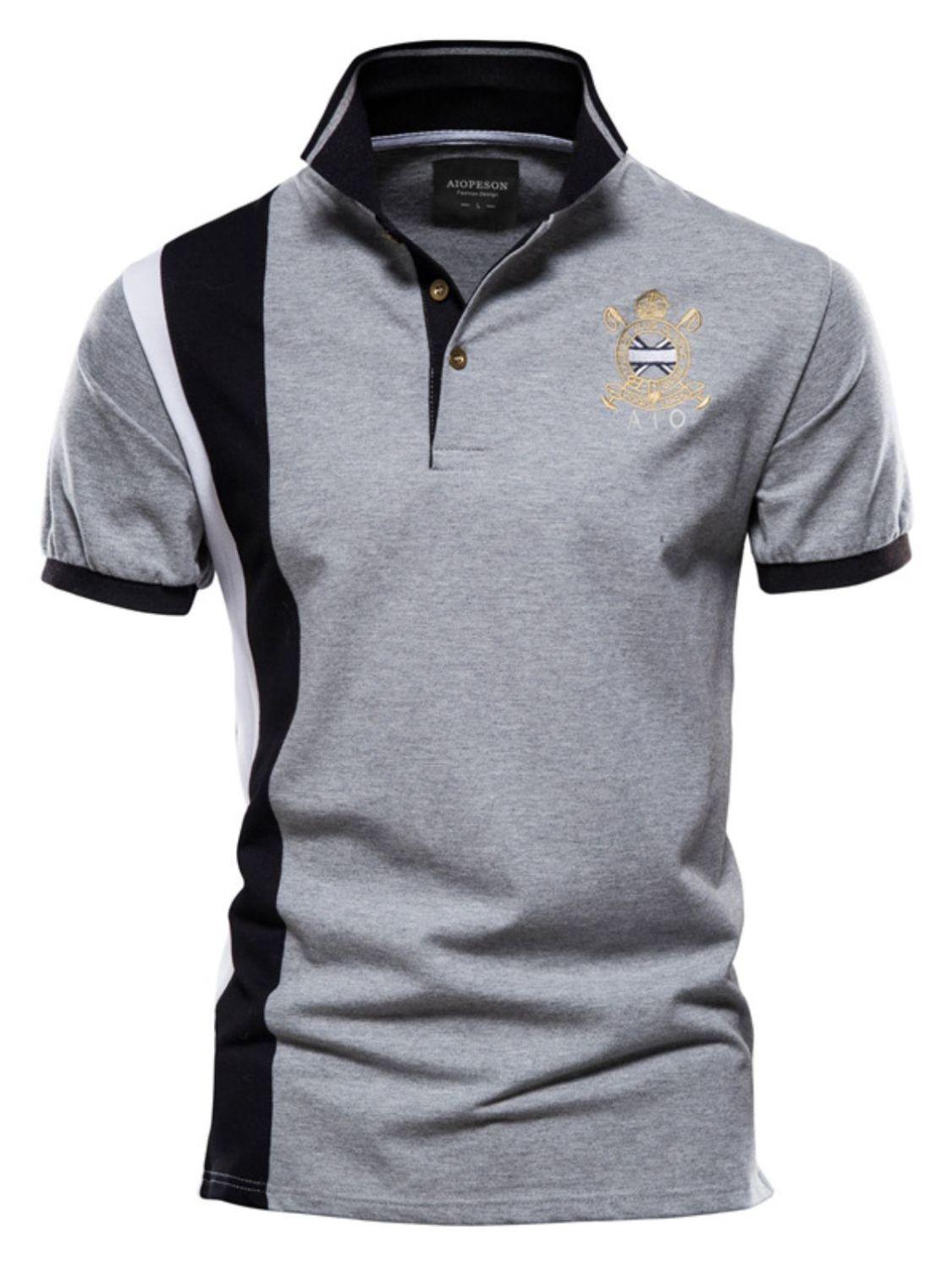 Men's Embroidered Collared Neck Striped Contrast Polo - Clothes For Her Online Store