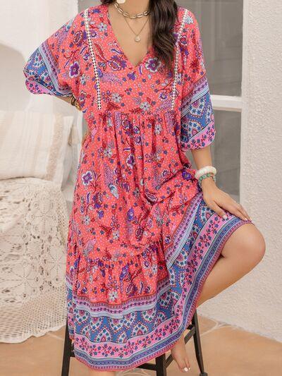 Printed Puff Sleeve Midi Dress - Clothes For Her Online Store
