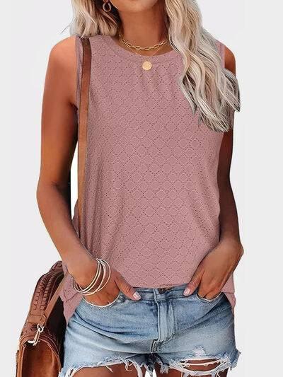 Florira Eyelet Round Neck Tank - Clothes For Her Online Store