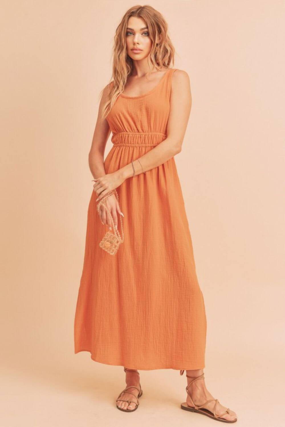 Aemi + Co Side Slit Round Neck Sleeveless Tank Dress - Clothes For Her Online Store