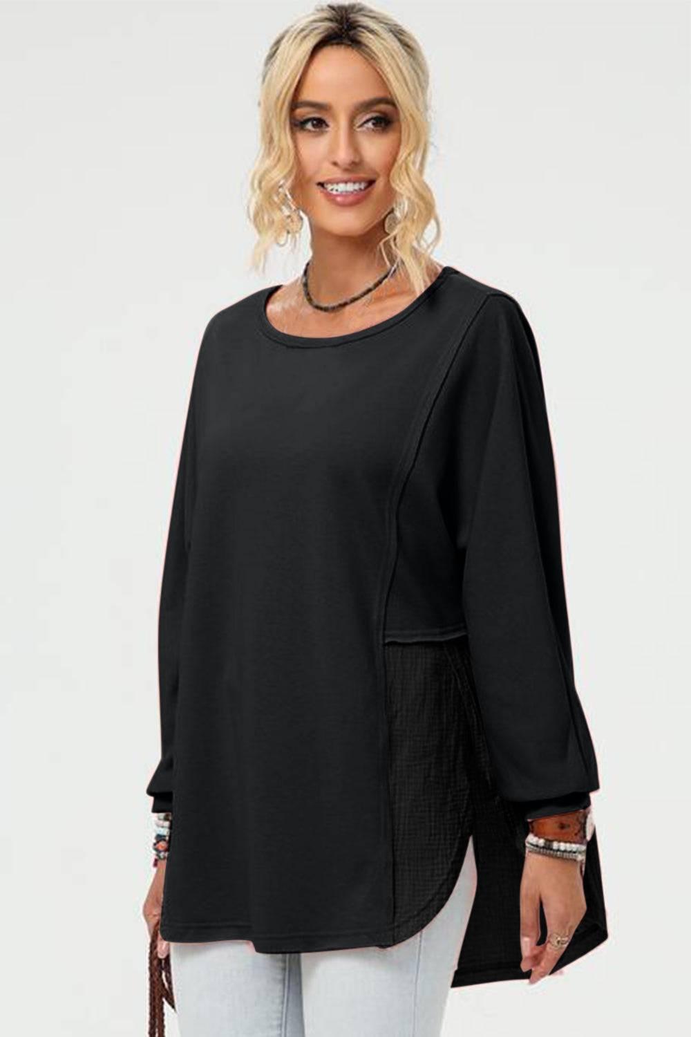 Double Take Full Size Long Sleeve High-Low T-Shirt - Clothes For Her Online Store