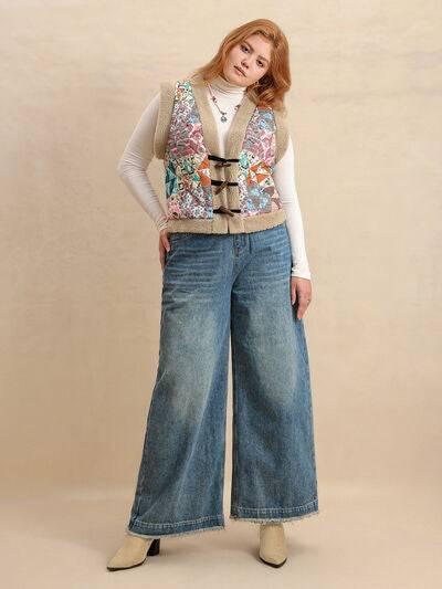 Plus Size Printed Sherpa Vest Coat - Clothes For Her Online Store