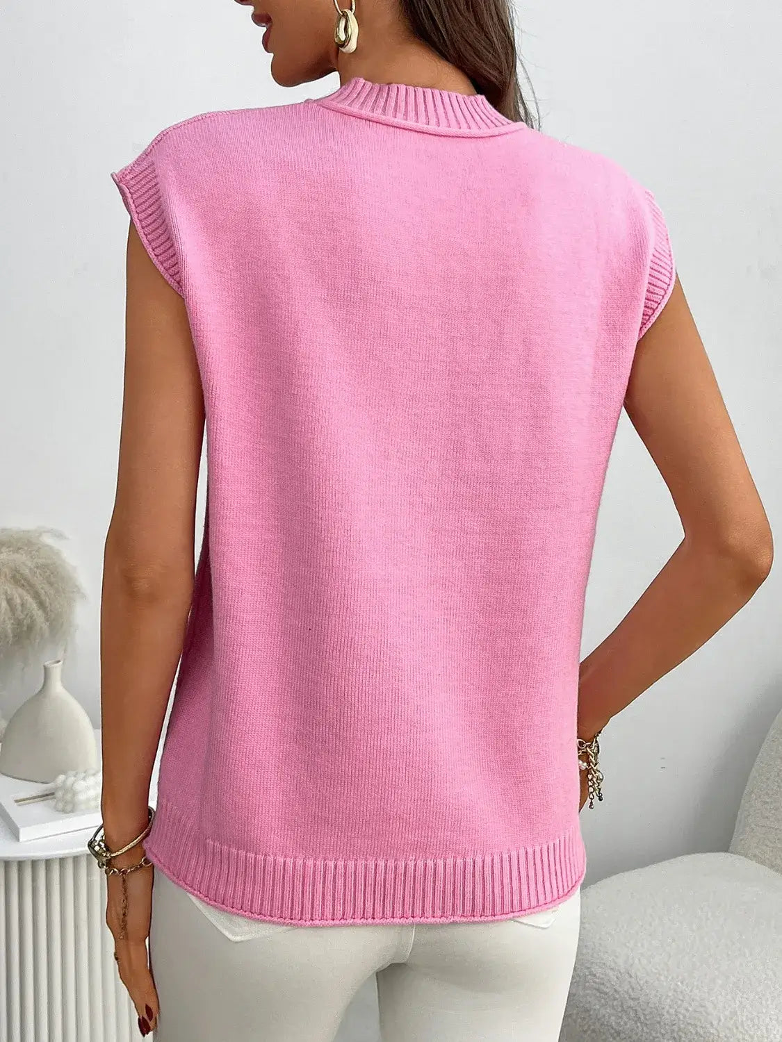 Mock Neck Cap Sleeve Knit Top