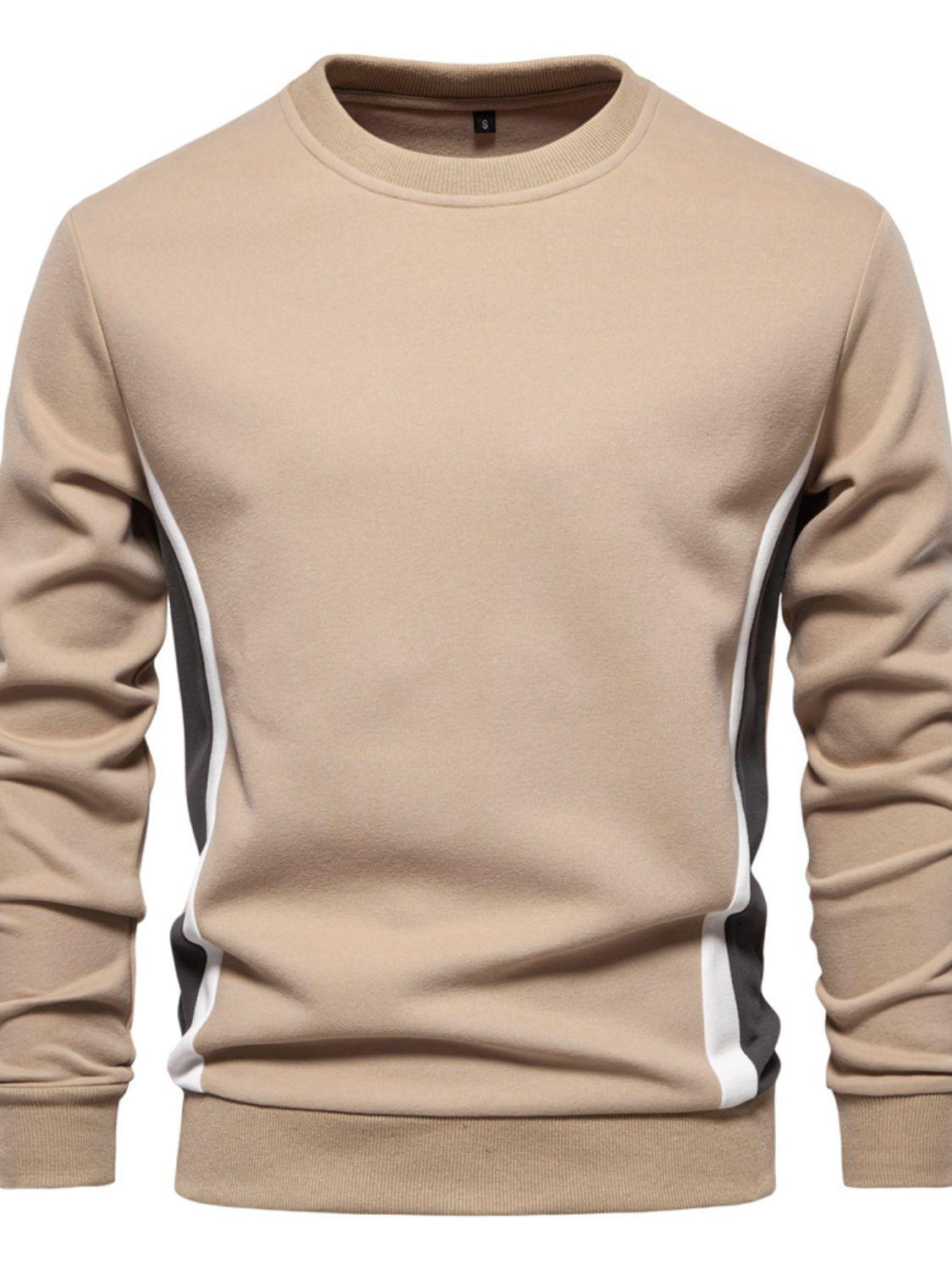 Men's Side Striped Contrast Round Neck Sweatshirt - Clothes For Her Online Store