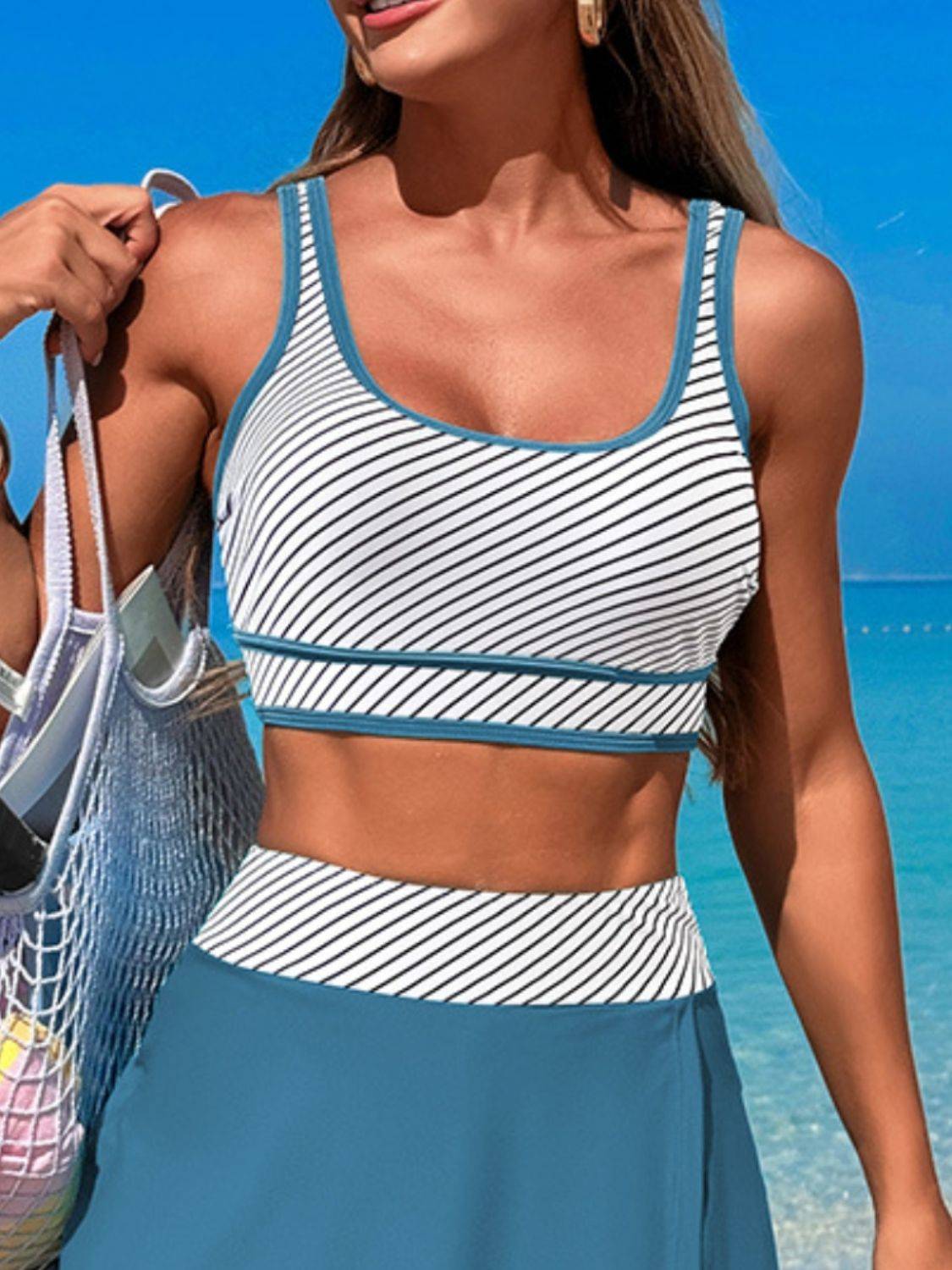 Scoop Neck Top and Skort Swim Set - Clothes For Her Online Store