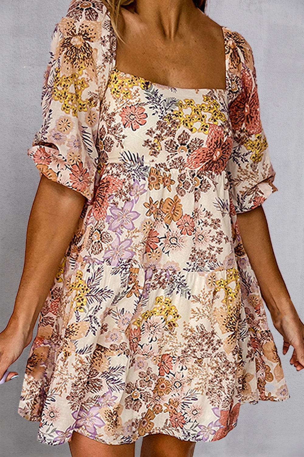 Tied Printed Half Sleeve Mini Dress - Clothes For Her Online Store