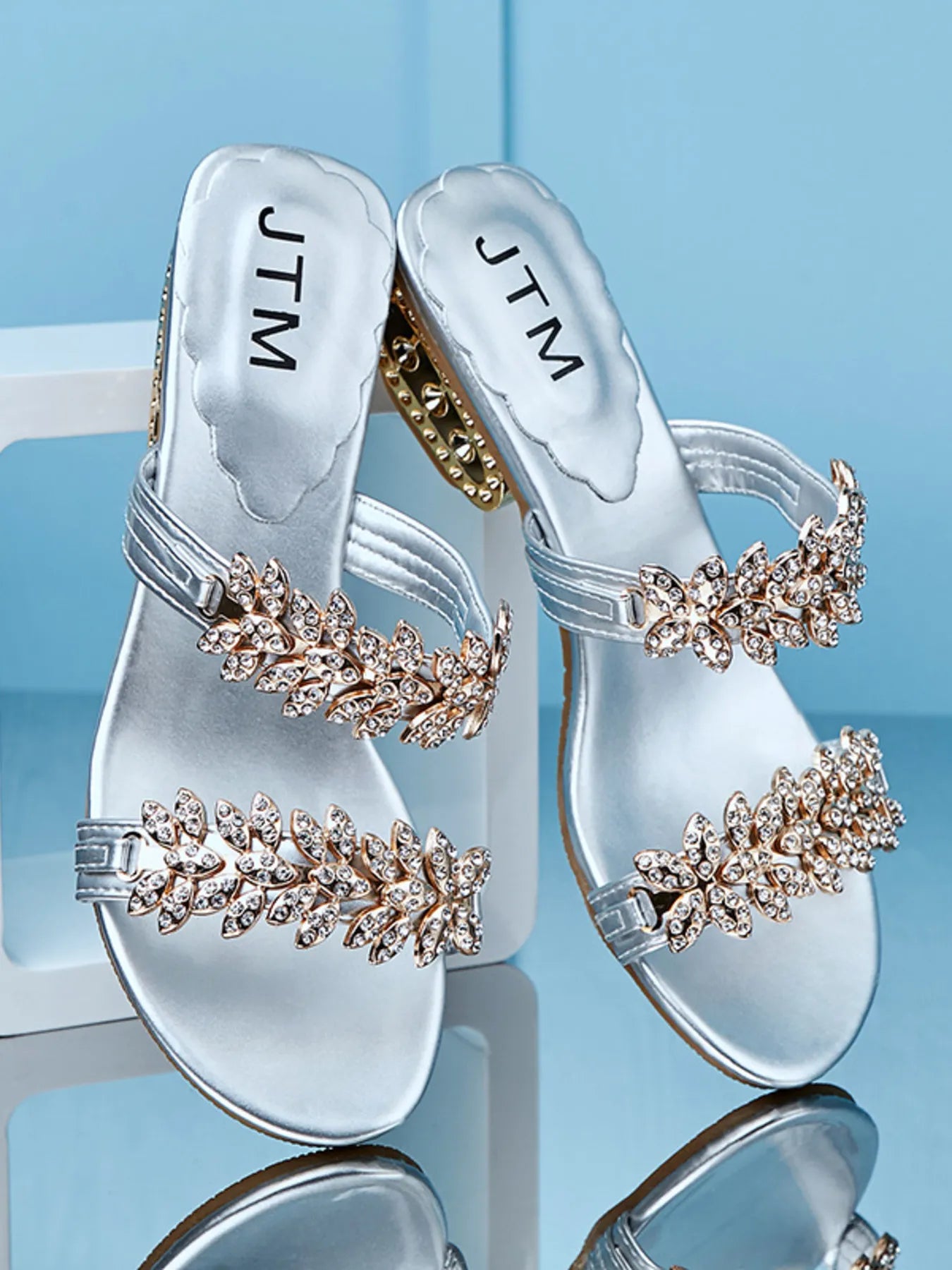 Crystal Embellished Low Heel Sandals