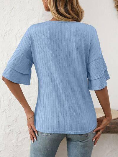 Mandy V-Neck Ruffle Half Sleeve Top - Clothes For Her Online Store