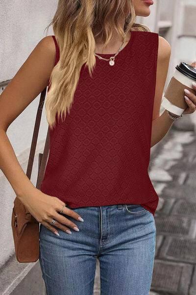 Florira Eyelet Round Neck Tank - Clothes For Her Online Store