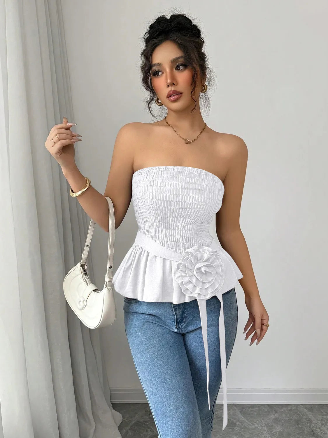 Flower Smocked Tube Top