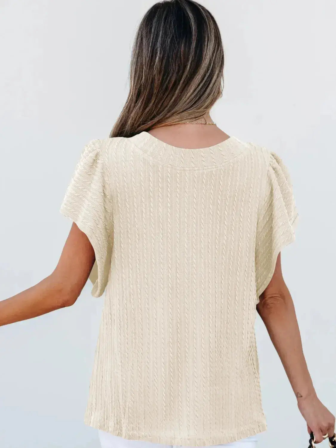 Round Neck Ruffle Sleeve Top - Clothes For Her Online Store