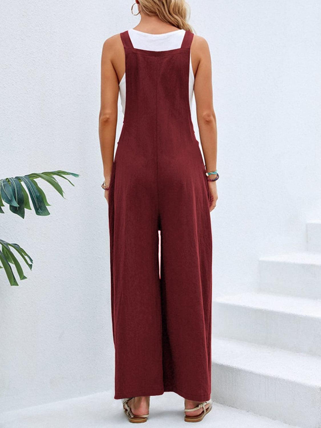 Full Size Square Neck Wide Strap Overalls - Clothes For Her Online Store