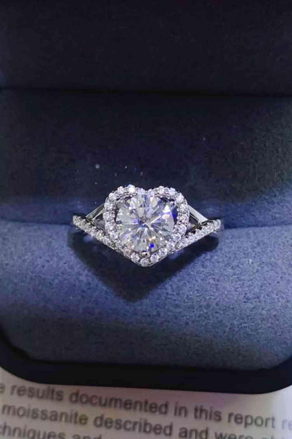 Adored 1 Carat Moissanite 925 Sterling Silver Heart Ring - Clothes For Her Online Store