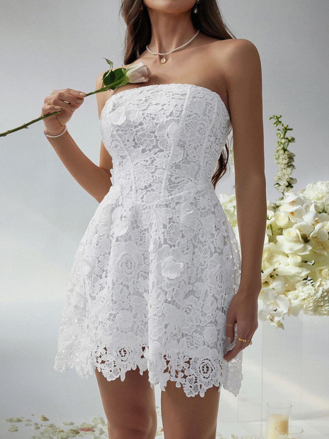Devine Lace-Up Tube Lace Mini Dress - Clothes For Her Online Store