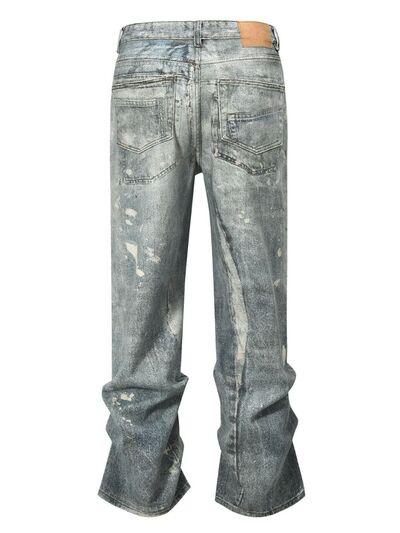 Men's Washed Printed Straight Jeans - Clothes For Her Online Store