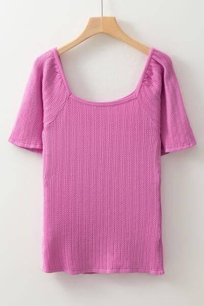 Textured Square Neck Half Sleeve Top - Clothes For Her Online Store