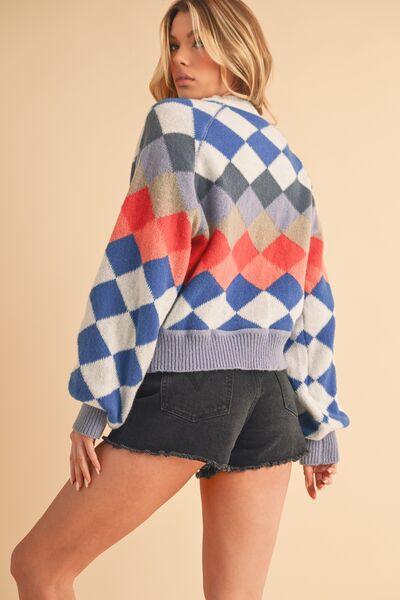 Aemi + Co Diamond Mock Neck Raglan Sleeve Sweater - Clothes For Her Online Store
